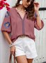 Women Floral Half Sleeve Shirt Summer Embroidery V Neck Daily Casual Top