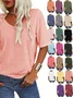 Women Plain Short Sleeve Tee T-shirt V Neck Casual Summer Top