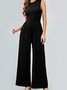 Women Plain Crew Neck Sleeveless Casual Summer Jumpsuit