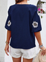 Women Floral Half Sleeve Shirt Summer Embroidery V Neck Daily Casual Top