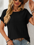 Women Geometric Short Sleeve Tee T-shirt Crew Neck Jacquard Casual Summer Top