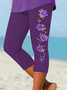 Women Floral Capris Elastic Waist Pants Casual Summer Trousers