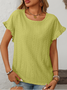 Women Geometric Short Sleeve Tee T-shirt Crew Neck Jacquard Casual Summer Top