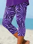 Women Abstract Capris Elastic Waist Pants Casual Summer Trousers
