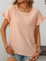 Women Geometric Short Sleeve Tee T-shirt Crew Neck Jacquard Casual Summer Top