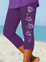 Women Floral Capris Elastic Waist Pants Casual Summer Trousers