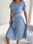Women Floral Short Sleeve Summer Printing Dress Crew Neck Daily Vintage Midi Tank A-Line Dress