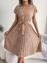 Women Floral Short Sleeve Summer Printing Dress Crew Neck Daily Vintage Midi Tank A-Line Dress
