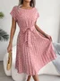 Women Floral Short Sleeve Summer Printing Dress Crew Neck Daily Vintage Midi Tank A-Line Dress