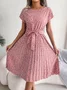Women Floral Short Sleeve Summer Printing Dress Crew Neck Daily Vintage Midi Tank A-Line Dress