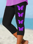 Women Butterfly Capris Elastic Waist Pants Casual Summer Trousers
