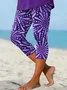 Women Abstract Capris Elastic Waist Pants Casual Summer Trousers