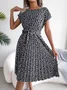 Women Floral Short Sleeve Summer Printing Dress Crew Neck Daily Vintage Midi Tank A-Line Dress