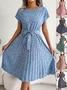 Women Floral Short Sleeve Summer Printing Dress Crew Neck Daily Vintage Midi Tank A-Line Dress
