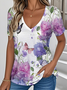 Women Floral Short Sleeve Tee T-shirt V Neck Casual Summer Top