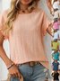 Women Geometric Short Sleeve Tee T-shirt Crew Neck Jacquard Casual Summer Top