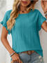 Women Geometric Short Sleeve Tee T-shirt Crew Neck Jacquard Casual Summer Top
