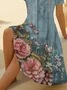 Women Floral Short Sleeve Summer Printing Dress V Neck Daily Casual Midi Fit & Flare Dress A-Line Dress