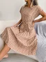 Women Floral Short Sleeve Summer Printing Dress Crew Neck Daily Vintage Midi Tank A-Line Dress