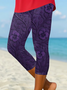 Women Floral Capris Elastic Waist Pants Casual Summer Trousers
