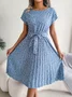 Women Floral Short Sleeve Summer Printing Dress Crew Neck Daily Vintage Midi Tank A-Line Dress