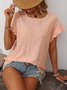 Women Geometric Short Sleeve Tee T-shirt Crew Neck Jacquard Casual Summer Top