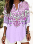 Women Floral Long Sleeve Blouse Spring/Fall Printing V Neck Daily Casual Top