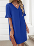 Women Plain Short Sleeve Summer Dress V Neck Daily Casual Midi Fit & Flare Dress A-Line Dress