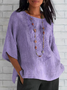 Women Floral Half Sleeve Tee T-shirt Crew Neck Casual Summer Top