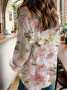 Women Floral Long Sleeve Shirt Spring/Fall Buckle Shirt Collar Daily Casual Top