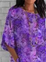 Women Floral Half Sleeve Tee T-shirt Crew Neck Casual Summer Top