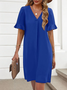 Women Plain Short Sleeve Summer Dress V Neck Daily Casual Midi Fit & Flare Dress A-Line Dress