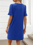 Women Plain Short Sleeve Summer Dress V Neck Daily Casual Midi Fit & Flare Dress A-Line Dress