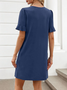 Women Plain Short Sleeve Summer Dress V Neck Daily Casual Midi Fit & Flare Dress A-Line Dress