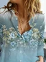 Women Floral Long Sleeve Shirt Spring/Fall Buckle Shirt Collar Daily Casual Top