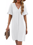 Women Plain Short Sleeve Summer Dress V Neck Daily Casual Midi Fit & Flare Dress A-Line Dress