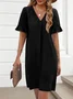 Women Plain Short Sleeve Summer Dress V Neck Daily Casual Midi Fit & Flare Dress A-Line Dress