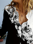 Women Floral Long Sleeve Shirt Spring/Fall Buckle Shirt Collar Daily Casual Top