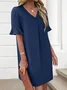 Women Plain Short Sleeve Summer Dress V Neck Daily Casual Midi Fit & Flare Dress A-Line Dress