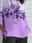 Women Floral Half Sleeve Tee T-shirt Crew Neck Casual Summer Top