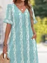 Women Striped Short Sleeve Summer Dress V Neck Daily Casual Midi Fit & Flare Dress A-Line Dress