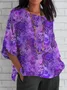Women Floral Half Sleeve Tee T-shirt Crew Neck Casual Summer Top