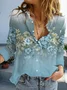 Women Floral Long Sleeve Shirt Spring/Fall Buckle Shirt Collar Daily Casual Top