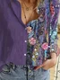 Women Floral Long Sleeve Shirt Spring/Fall Buckle Shirt Collar Daily Casual Top