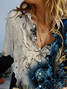 Women Floral Long Sleeve Shirt Spring/Fall Buckle Shirt Collar Daily Casual Top