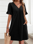 Women Plain Short Sleeve Summer Dress V Neck Daily Casual Midi Fit & Flare Dress A-Line Dress