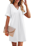 Women Plain Short Sleeve Summer Dress V Neck Daily Casual Midi Fit & Flare Dress A-Line Dress
