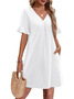 Women Plain Short Sleeve Summer Dress V Neck Daily Casual Midi Fit & Flare Dress A-Line Dress