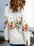 Women Floral Long Sleeve Shirt Spring/Fall Buckle Shirt Collar Daily Casual Top