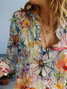 Women Floral Long Sleeve Shirt Spring/Fall Buckle Shirt Collar Daily Casual Top